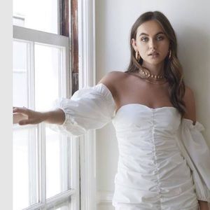 Ruched off shoulder mini dress